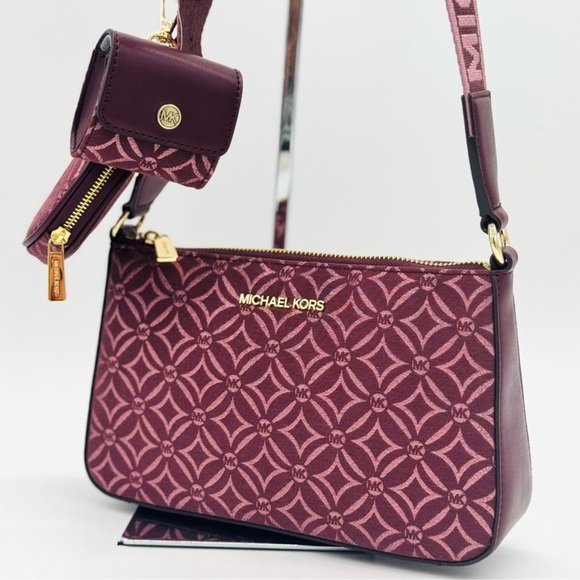 Michael Kors Jet Set Logo Crossbody Bag with Case for Apple AirPods Pro Ox Blood - Picture 1 of 9